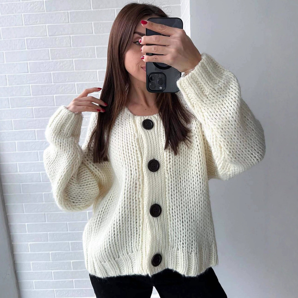 ZARA Lazy Style Round Neck Single Breasted Loose Trendy Casual Knit Cardigan